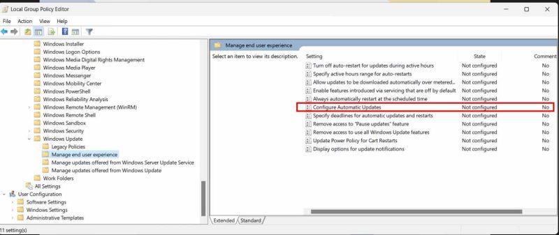 Tìm kiếm "Configure Automatic Updates" trong danh sách chính sách. Tìm kiếm "Configure Automatic Updates" trong danh sách chính sách.