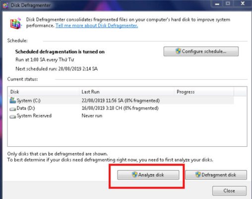 chọn Analyza disk