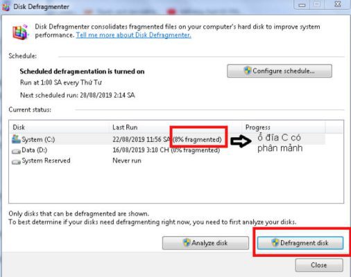 chọn Defragment disk