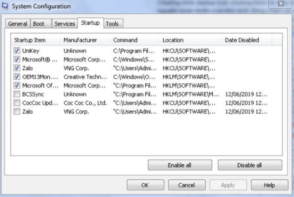 Bỏ tick những ứng dụng mà mình không muốn khởi động khi mở máy